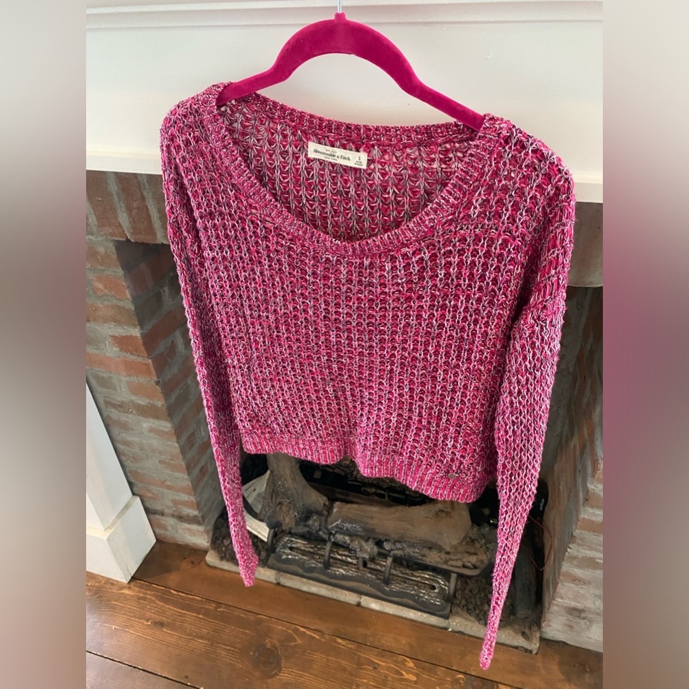 Abercrombie & Fitch Pink Knit Cropped Sweater Y2K Preppy Fitted Small Mi… - Picture 3 of 7